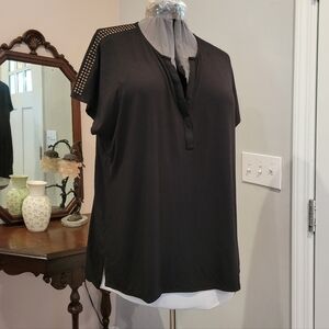 NWT 1X Philosophy Viscose Copper Studded Shoulder Top